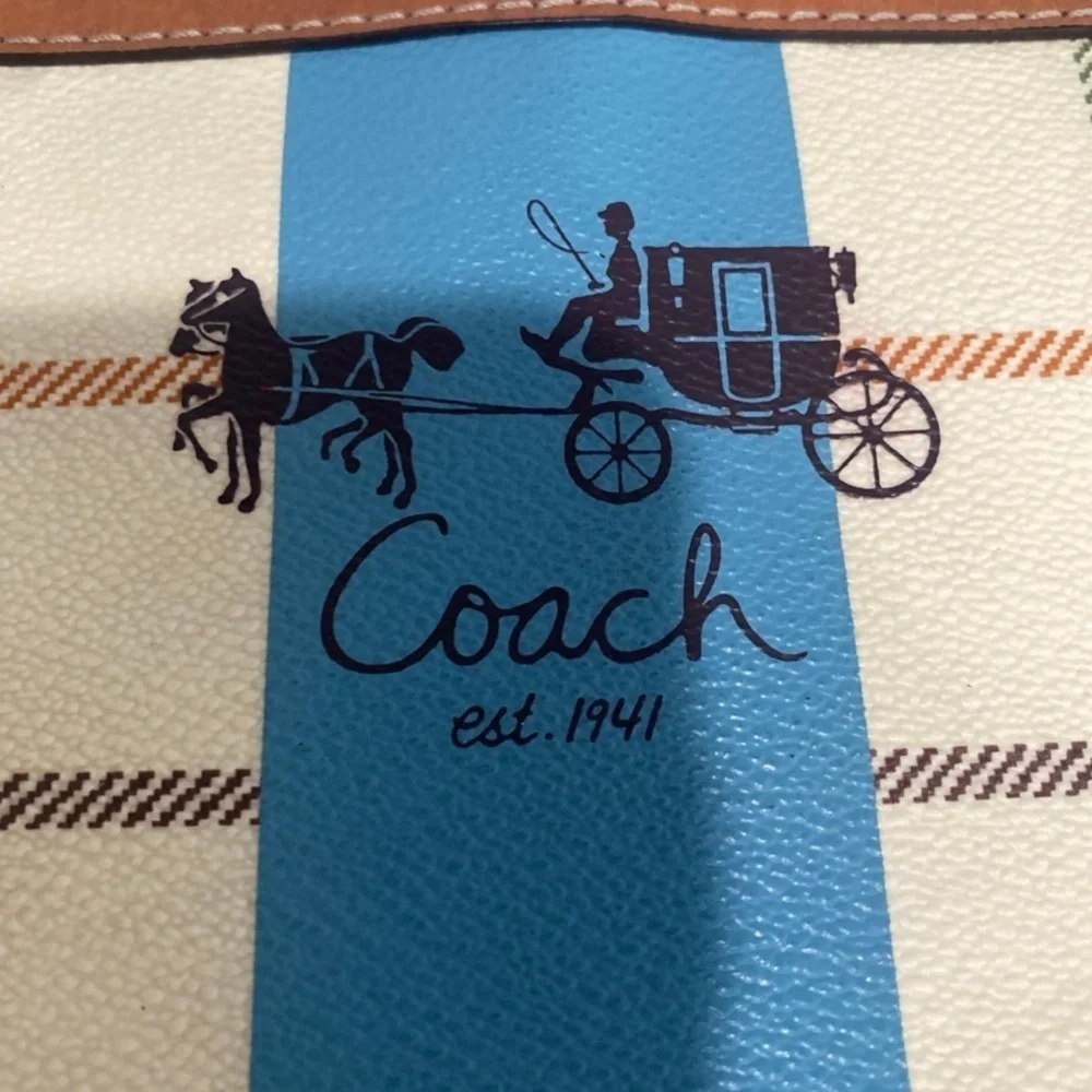 Authentic vintage coach white blue heritage plaid leather shoulder bag‎